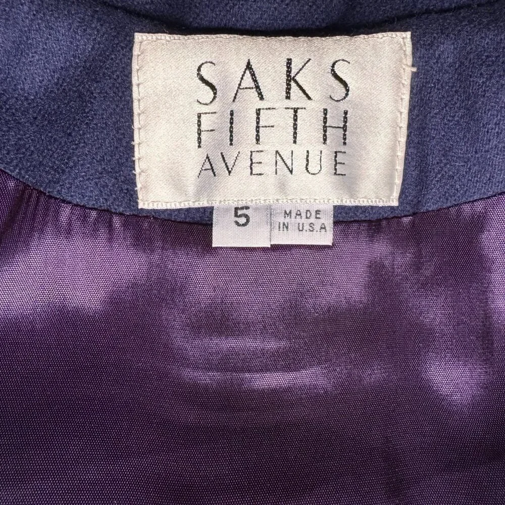 Vintage Saks Fifth Avenue Girls Wool Coat Navy Blue 80s 90s USA Peter Pan Collar